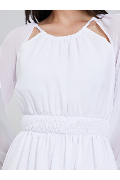 Styli White Chiffon Smocked Waist Midi Dress