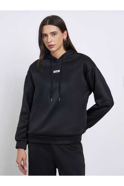 Styli Black Patch Detail Hoodie and Joggers Set