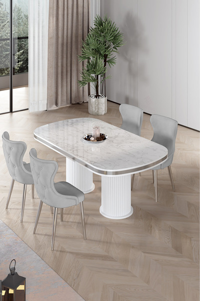 Canisa Galya Serisi Lak Panel 90x168 Sabit Beyaz Mermer Desen Mutfak Masa Tak...