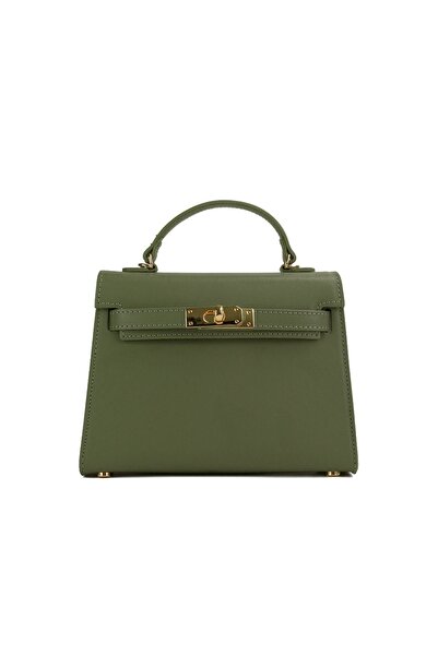 Posete Fagaras Thea Slim Mini Leather Purse - Khaki, 1 Compartment, 1 Pocket, Adjustable Strap max 122 cm