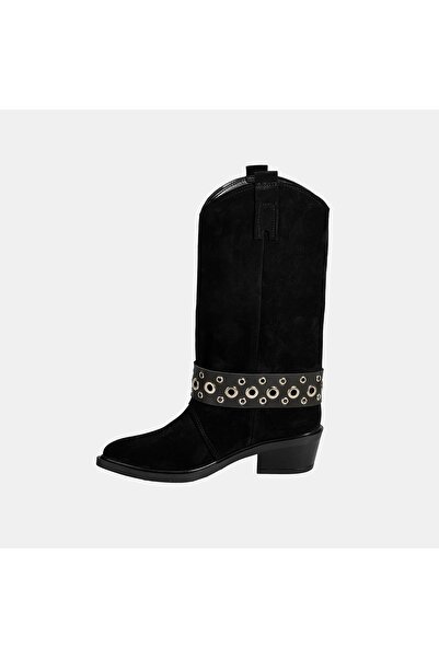 Desa Women's Black Adjustable Belt Accessory Suede Boots