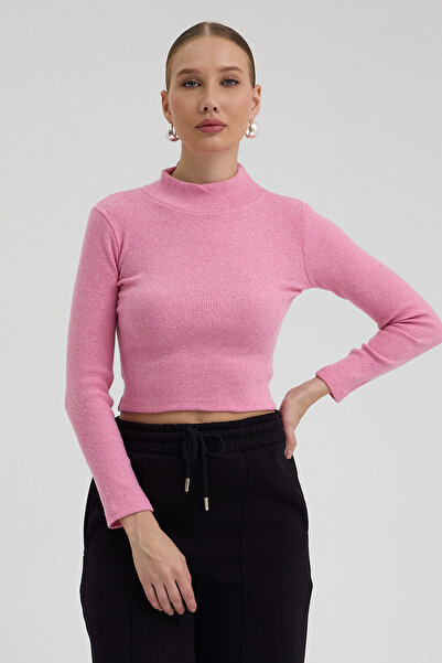Mezka بدلة نسائية بأكمام طويلة وياقة دائرية باللون الوردي
