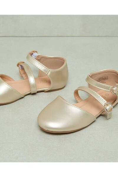 REDTAG Girls Gold Double Strap Ballerina