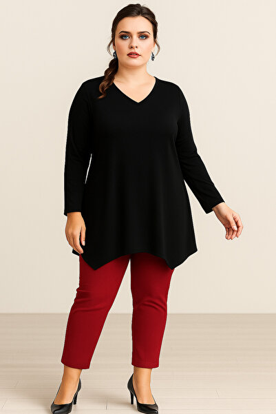 Curvy Trend Plus Size V-Neck Long Sleeve Slit Tunic