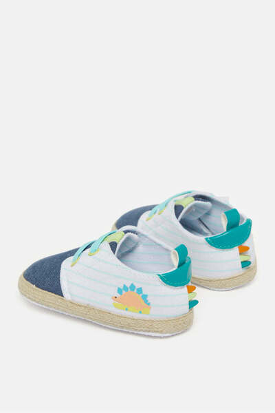 REDTAG Baby Blue Denim Dinosaur Print Pram Shoe