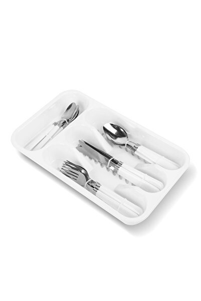 CED AUTO TRADE Cutlery set with stand - white - 16 pieces - 32.7 x 19.5 x 4.7 cm