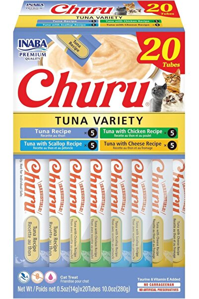 Inaba تشورو - تشكيلة من مكافآت القطط بالتونة، عبوة من 20 قطعة - 10 أونصة