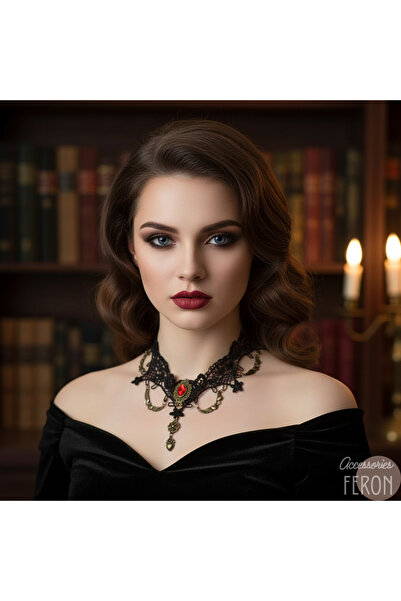 Feron accessories Black Lace Chain Gothic Choker Necklace Gtk413