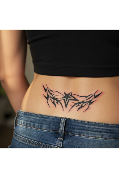 Lavmi Yıldız Tribal Kanat Geçici Dövme Şablonu Stencil Kalıp - 15x7 cm (Kına ve Fırça Dahildir)