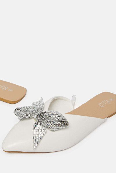 REDTAG Women White Embellished Bow Trim Mule