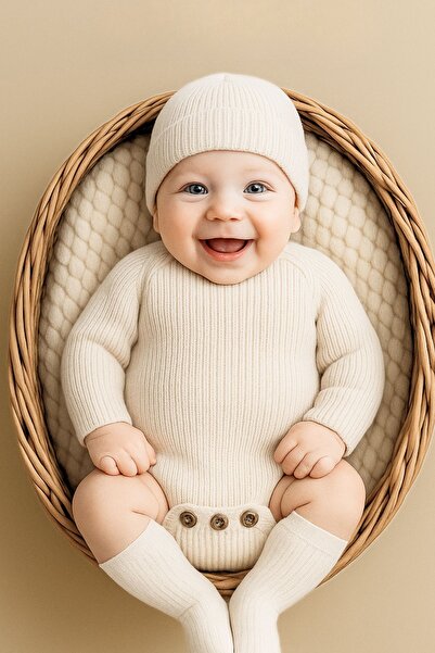 Minytrendy Newborn Baby Girl Boy Long Sleeve Knitwear Bodysuit Set with Beanie and Socks Newborn Jumpsuit Gift