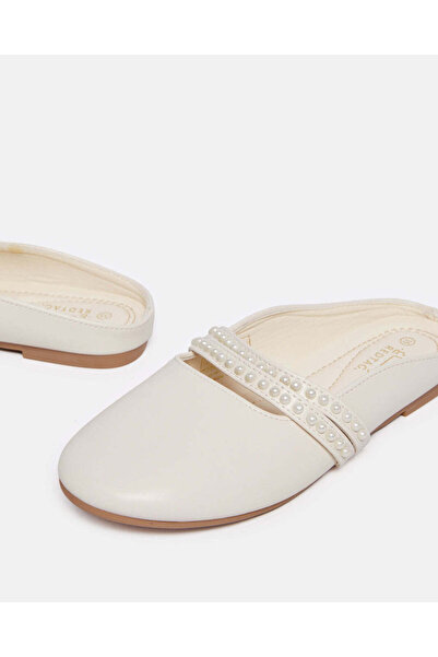 REDTAG Senior Girls Cream Pearl Embellished Mule