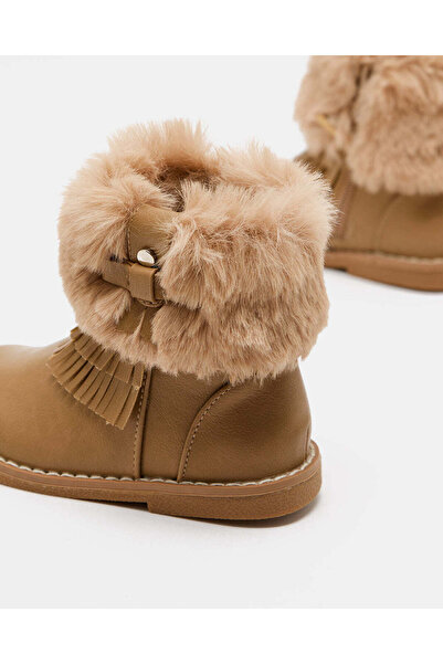 REDTAG Infant Girls Tan Fur Embellished Ankle Boot