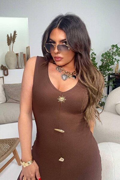 FioriModa V-Neck Zero Sleeve Side Slit Ottoman Fabric Dress