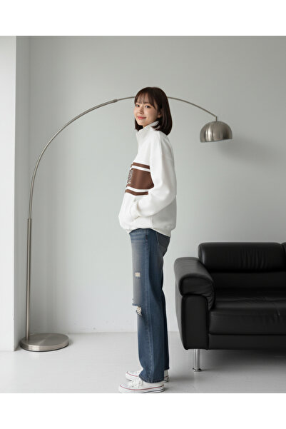 Touz Moda Streetwear Half Zipper 1994 Printed Sweet