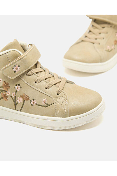 REDTAG Girls Beige Floral High-Top Sneaker
