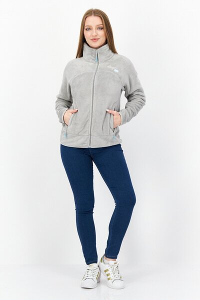 Geographical Norway Women Textured Fleece Jacket Shirt, Grey