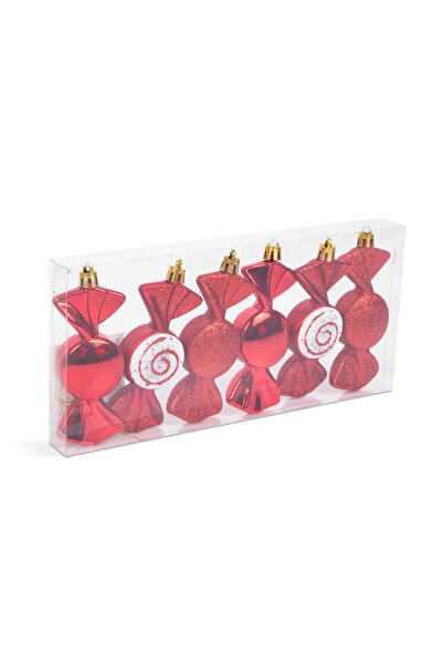 OEM Set decor brad - bomboane rosii - 10 x 3,6 cm - 6 buc/set