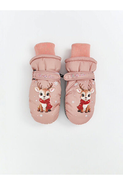 LC Waikiki Peak Yeni Sezon Geyik Baskılı Kız Çocuk Kar Eldiveni