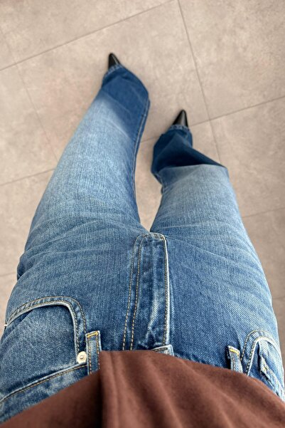 SHILSEE BEUTİQUE KADIN WIDE LEG MAVİ ESKİTME JEAN