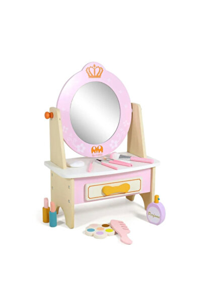 Stuniko Masă de machiaj din lemn cu oglindă și accesorii pentru fete, jucărie educativă pentru jocuri de rol, 3 ani