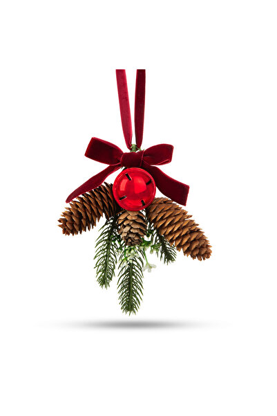 CED AUTO TRADE Christmas door decoration - artificial pine tree, with cone, red bell - 16 x 15 cm