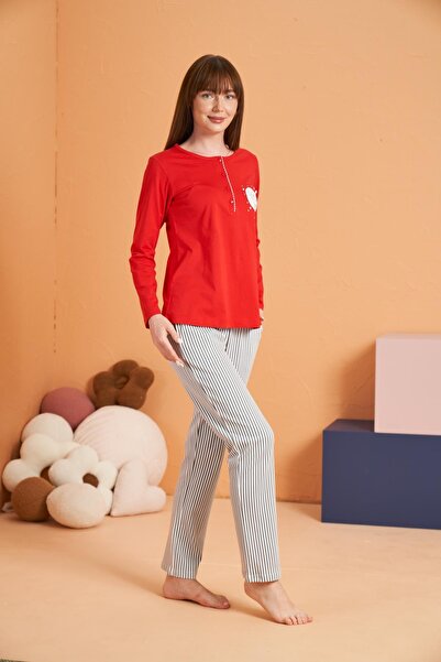 PJS 100% Cotton Interlock Striped Patchwork Round Neck Pajama Set