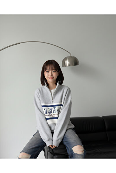 Touz Moda Streetwear Half Zipper 1994 Printed Sweet