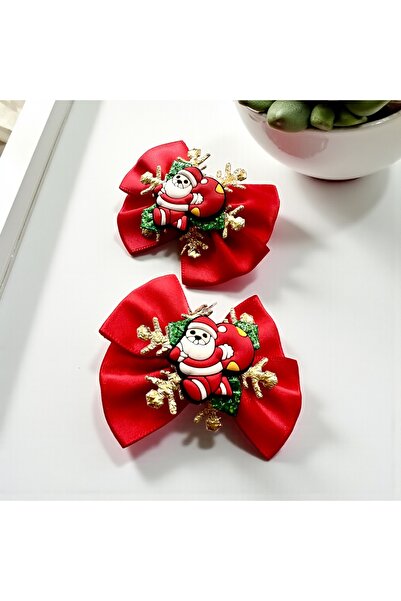 ALS Tasarım Dünyası Red Color Santa Claus Themed Christmas, New Year, Clip-On Hairpin