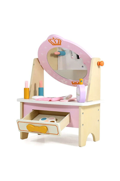 Stuniko Masă de machiaj din lemn cu oglindă și accesorii pentru fete, jucărie educativă pentru jocuri de rol, 3 ani