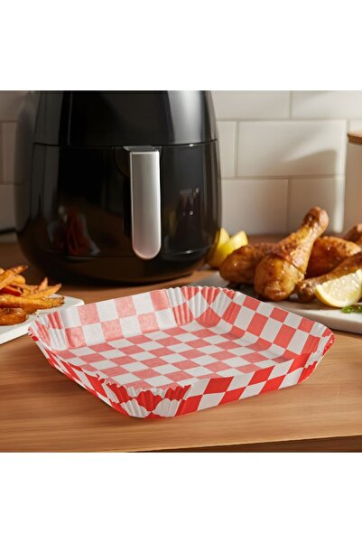 CED AUTO TRADE Baking Paper for Air Fryer - Checkered Pattern, Square, 23 x 23 cm - 50 Pieces/Pack