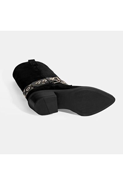 Desa Women's Black Adjustable Belt Accessory Suede Boots