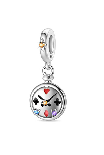 Fubena ساعة بتصميم أوراق اللعب مع تعليقة فضية