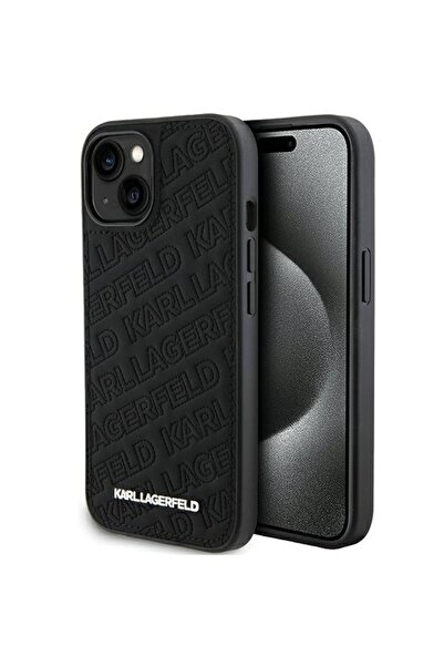 Karl Lagerfeld Carcasă pentru iPhone 15 Plus, model diagonal matlasat K, neagră