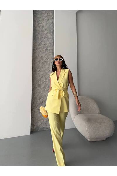 Bella Breeze Kadın Kuşaklı Yelek Pantolon Takım Elbise