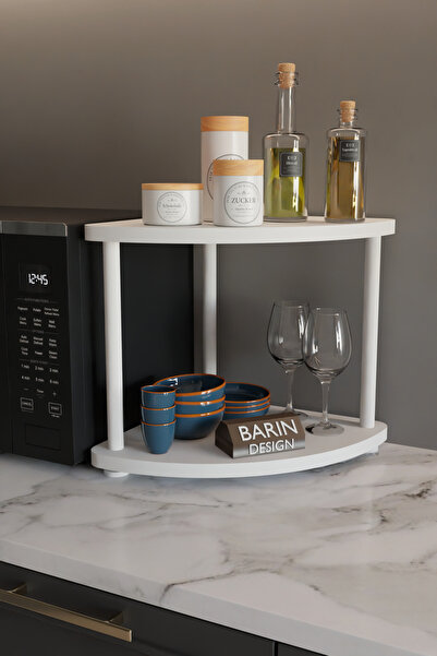 BARIN DESIGN Çift Katlı Çevir Tak Kahve Köşesi Raf Çok Amaçlı Mutfak Standı Mutfak Rafı Tezgah Üstü Düzenleyici