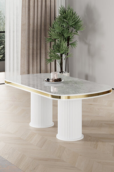 Canisa Galya Serisi Lak Panel 90x168 Sabit Beyaz Mermer Desen Mutfak Masası