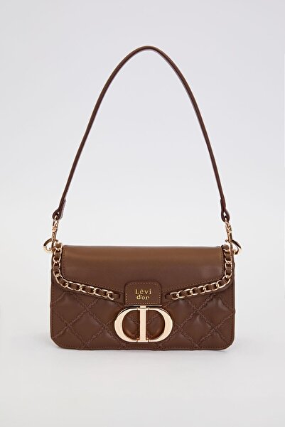 Levidor Καφέ τσάντα ώμου με διπλό λουράκι με καπιτονέ