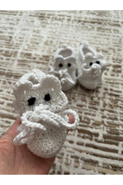 İpek Hand Knitted White Baby Booties