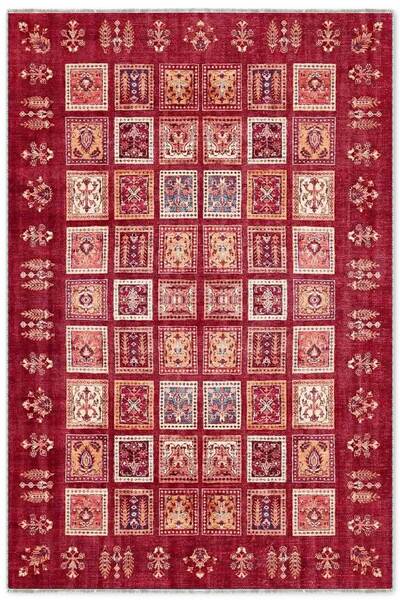 Pastel Home Afghan Red Mosaic Design Chenille Carpet Rug Runner Non-Slip Wash...