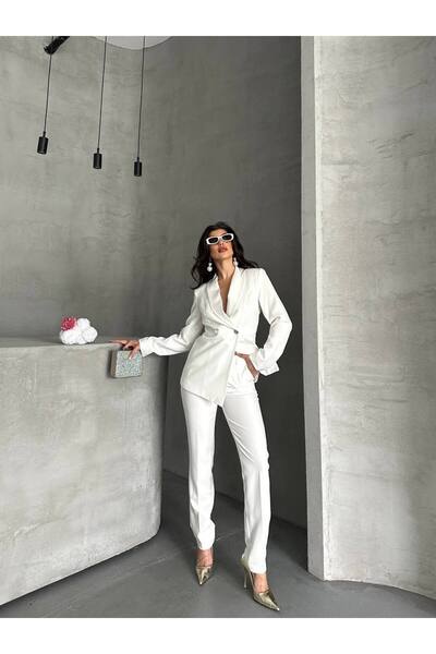 Bella Breeze Kadın Yan Pileli Tasarım Ceket Pantolon Takım Elbise