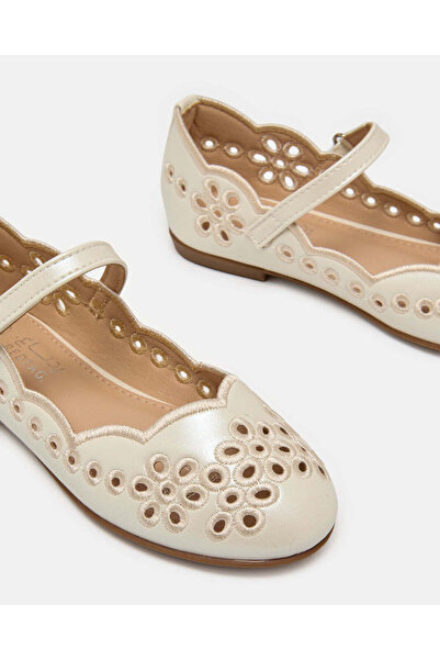 REDTAG Senior Girls Cream Laser-Cut Ballerina