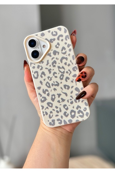 MİRAZ TASARIM iPhone 16 Leopard Ecru Patterned Case