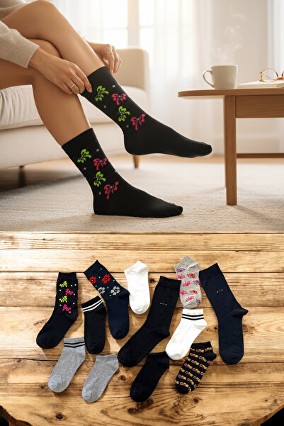 KAYS Women's Men's 12-Piece Mixed Socks - Booties - Reverse Towels - Socks Set Patterned, Plain, Colorful Models