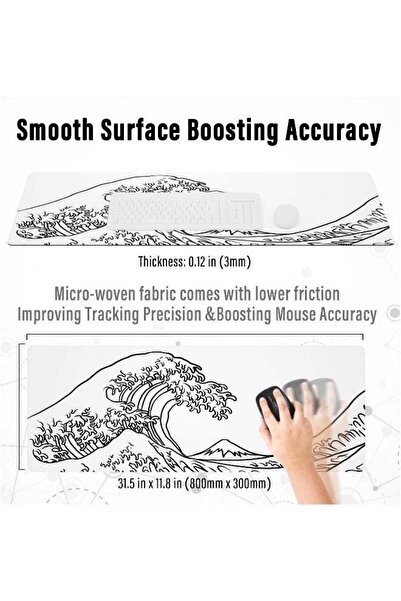 Generic Extended XL Gaming Mouse Pad — White Wave, 31.5 x 11.8 in