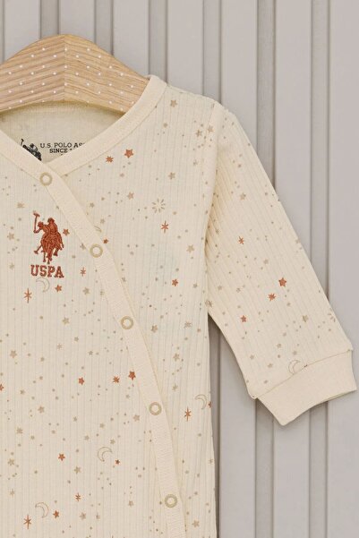 BUDİ HOME U.S. Polo Baby Girl Jumpsuit with Booties Usb2110 Cream