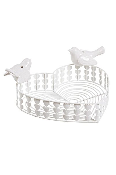 Bizzotto White Heart-Shaped Decorative Metal Tray