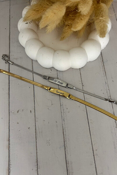 Narflake Kişiye Özel İsim Yazılı Çelik Bileklik Seti – Gri & Gold Renk, Sevgili Bilekliği (2 ADET)