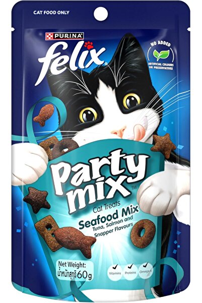 Felix Party Mix Seafood Flavour Cat Treats — Tuna, Salmon & Sea Fish (8 x 60g)