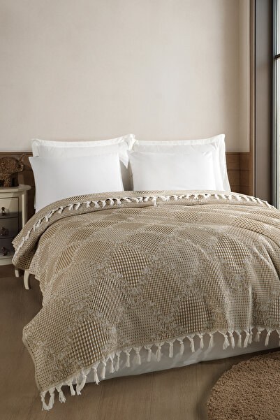 Enlora Home Çok Amaçlı Pike Örtü Çift Kişilik Dantel K.Hardal